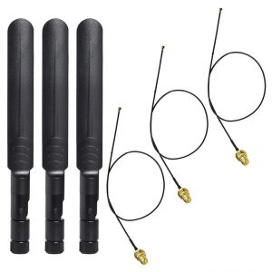 3 Pièces 2.4g/5g/5.8g Double Bande Wifi Rp-Sma Antenne 16cm 8dbi, Pour Carte Wifi/Routeur Réseau Sans Fil + 3 Pièces Mhf4 U.Fl Vers Rp Sma Femelle Pigtail Câble 25cm - Neuf