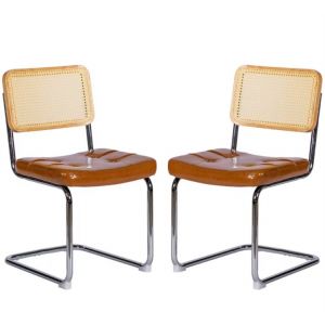 W5318P426195, ensemble de deux chaises &agrave; manger en brun avec finition en tissu de velours.Des pieds en chrome et un design moderne de Braun.Ce fauteuil doux et amorti allie un confort - Neuf