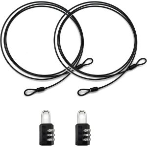 2 Pièces Câble à Boucles avec Serrure 3mm Câble Sécurité Verrouillageen en Acier Inoxydable Cable de Securite en Acier avec Double Boucle pour Vélo à Câble, Vélo Skateboard (Noir) - Neuf