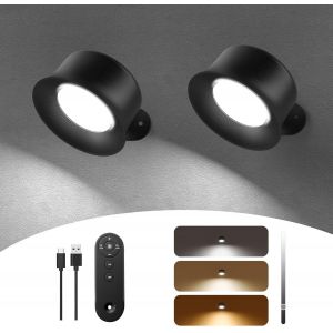 Subzonal-Applique Murale Interieur, Lampe Murale Led Rechargeable Avec T&eacute;l&eacute;commande Ou Tactile, 3 Temp&eacute;ratures De Couleur Et Luminosit&eacute; R&eacute;glable, Lampe Murale Sans Fil Pour Chevet De Chambre En Lisan - Neuf