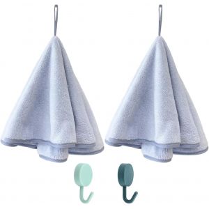 KGABERY-Lot De 2 Serviettes Rondes En Tissu Éponge,2 Crochets,Chiffons De Nettoyage,Serviettes De Cuisine Rondes En Coton,Lavettes,Serviettes Éponge Pour Nettoyer Les Ustensiles De Cuisine (Violet) - Neuf