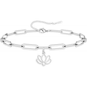 Cmjaagur-Lotus Flower Anklets For Women Beach Bracelets Jewelry Stainless Steel Adjustable Chain Foot Lotus Jewelry[M118] - Neuf
