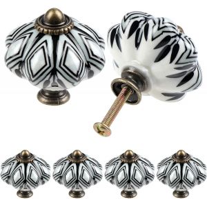 Lot de 6 boutons de meuble ronds en céramique - Style citrouille antique - Neuf