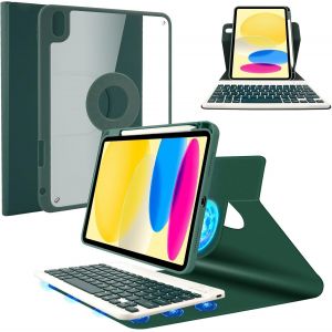 Chenquansarl-Étui Avec Clavier Pour Ipad 10e Génération 11""(2022),Clavier Britannique,Étui Fin Avec Clavier Sans Fil Amovible Rotatif Magnétique Et Porte-Crayon Pour Ipad 10e Génération 2022 Vert Foncé - Neuf