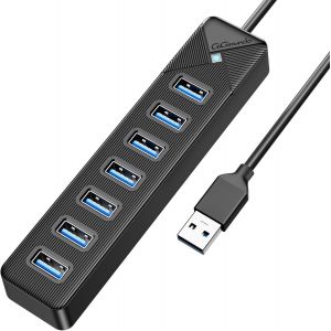 Hub USB 3.0, 7 Ports Adaptateurpour USB Adaptateur 5Gbps, avec Port d'alimentation 5V/3A, Compatible avec MacBook, PS4, Surface Pro, Flash Drive, Mobile HDD,(Câble Noir 15cm) - Neuf