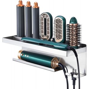 Support S&egrave;che-Cheveux Mural & Lisseur-Organiseur de Salon sans Percage pour Fer &agrave; Boucler,Brosse Soufflante et Accessoires-en Acier Inoxydable,Id&eacute;al Salle de Bain,Support seche Cheveux - Neuf