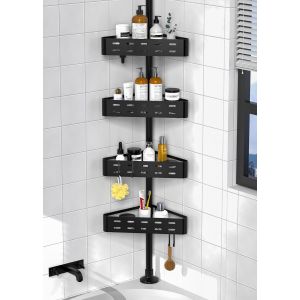 &Eacute;tag&egrave;re Douche Telescopique - Etag&egrave;re Salle de Bain &Eacute;tag&egrave;re de Douche R&eacute;glable Etagere Angle Telescopique 63.5-290cm, Noir(T&ocirc;le Mise &agrave; Niveau) - Neuf