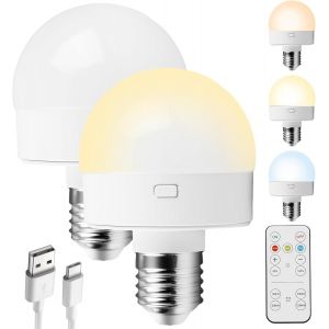 Ampoule Rechargeable Usb,2 Pièces E27 Usb C Batterie Ampoule Rechargeable Avec Telecommande,Ampoules Led Rechargeables,Rechargeable Light Bulb Pour Intérieur,Extérieur,Camping - Neuf