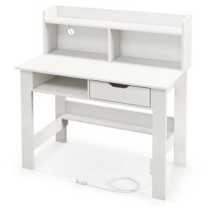 Bureau d'ordinateur 95 x 56 x 109,5 cm avec station de charge int&eacute;gr&eacute;e design moderne en bois reconstitu&eacute; blanc Helloshop26 20_0010864 - Neuf