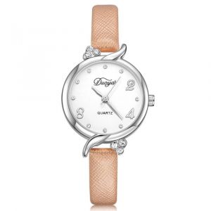 Duoya Femmes Exquis &Eacute;l&eacute;gant Cadran Rond Analogique Pu Montre-Bracelet Robe Montre &Agrave; Quartz (Beige) - Neuf