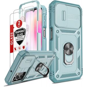Kalanka-Coque Pour Samsung Galaxy A25 5g Antichoc: 2 Verre Trempé+ Anneau Support,Protection De La Caméra Pc Dur Anti-Chut Renforcée Armor Heavy Duty Bumper Housse Etui Coque A 25-Vert - Neuf