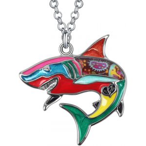 Kal-Collier Requin Émail Pendentif Alliage De Zinc Dauphin Baleine Pieuvre Meduse Hippocampe Cadeaux D'été Pour Femme Fille Bijoux D'océan - Neuf