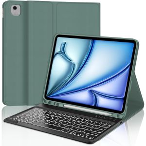 Étui Clavier Pour Ipad Air 13 Pouces (M3/M2) 2025/2024, Azerty Français Clavier Rétroéclairé Magnétique Détachable Bluetooth Pour Ipad Air 13"", Vert Foncé[Z1158] - Neuf