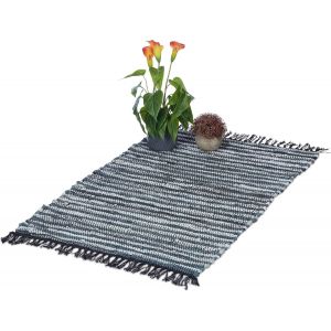 Sjzg-Tapis À Franges, 60x100 Cm, Coton Et Cuir, Tissé Main, Antidérapant, Natte, Chambre, Couloir, Gris - Neuf