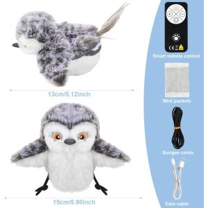 Subzonal-Jouet Interactif Électrique Pour Chat Avec Herbe À Chat, Télécommande, Rechargeable Oiseau Volant Pour Chat, Réels Battements Et Gazouillements, Jouet En Peluche Pour Chat, Activé Au Toucher - Neuf