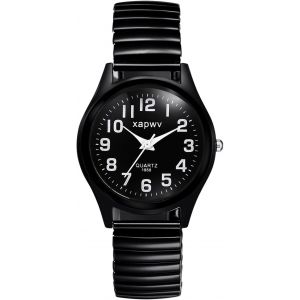 Eryi-Montres Bracelet Élastique Couple : Montre À Quartz Analogique Ronde Pour Homme Et Femme, Bracelet Extensible En Acier Inoxydable, Grande Échelle De Chiffres Arabes, Pour Loisirs, Affaires, - Neuf