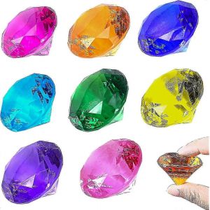 Lot de 8 jouets diamant pour enfants de grande taille - Bijoux en diamant acrylique, grand coffre au trésor de pirate, jouet de chasse, cristaux en plastique synthétique pour enfants pour l'artisanat, fête F-BU - Neuf