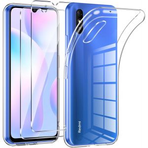 Kal-Coque Pour Xiaomi Redmi 9a/Redmi 9at Avec 2 Pièces Protection Écran En Verre Trempé,Ultra Transparente Silicone En Gel Tpu Souple Pour Redmi 9a Couqe,Antichoc Anti-Jaune Etui Bumper - Neuf