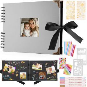 Album Photo 80 Pages Noir Scrapbooking Album 29,5 X 21Cm Livre Scrapbooking Avec 6 Stylos Métalliques, Pour 160 Photos, Livre D'or Pour Anniversaire Et Mariage (Noir) - Neuf