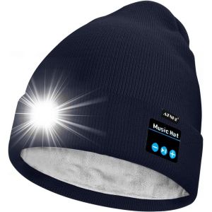 Unisexe LED Bluetooth Bonnet Lampe Frontale,USB Rechargeable 4 LED Musique Parleur Chapeau de Course Lumi&egrave;re Chaud Polaire Doubl&eacute;e Tricot Bonnet Cadeaux pour Hommes et Femmes.[F149] - Neuf