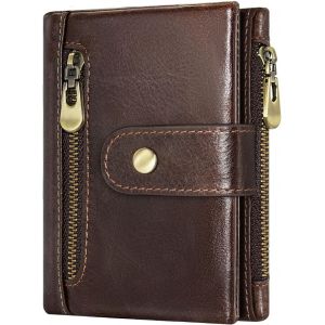 Portefeuille Homme Cuir Veritable Porte Monnaie Homme Avec Rfid Blocage Bifold Porte Feuilles Pour Homme Avec 14 Porte Carte Cr&eacute;dit Et 2 Zip Poche &Agrave; Monnaie (Caf&eacute;) - Neuf