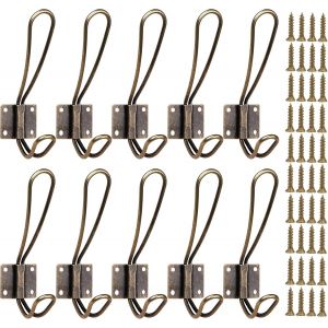 Loc-Lot De 10 Crochets Muraux Double - Crochets Rustiques Pour Suspendre Un Manteau De Ferme, Une Écharpe, Un Sac, Une Serviette, Des Clés, Un Chapeau - Vis En Métal Incluses - Couleur Bronze - Neuf