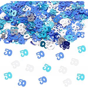 Confettis décoratifs de table 50e anniversaire pour femme et homme - Décoration à disperser bleus, confettis décoratifs, décorations à disperser 50, cadeaux - Neuf