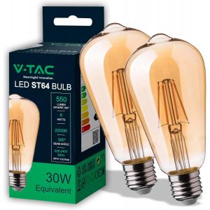 Kal-2x Ampoule Led Filament St64 Culot E27-6w (Équivalent 40w) - 550 Lumen - Lot De 2 Ampoules Led Vintage En Verre Ambré - Efficacité Maximale Et Économie D'énergie - 2200k Blanc Chaud - Neuf