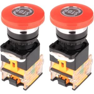 2Pièces 12V/24V/48V/220V 10A Bouton Poussoir D'arrêt D'urgence Champignon Rouge 22mm NO NC Interrupteurs à Bouton Poussoir - Neuf