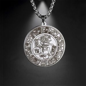 Eueavan Maya Cercle Hi&eacute;roglyphe Mexicain Maya Pendentif Collier Inspiration Talisman Bo&icirc;te Cha&icirc;ne Acier Inoxydable Bijoux Vintage - Neuf