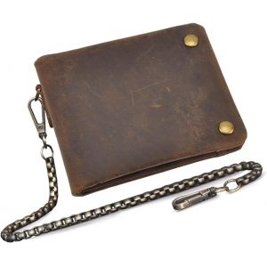 Porte-Cartes &Agrave; Deux Volets En Cuir V&eacute;ritable Crazy Horse Pour Homme Avec Bouton Pression 1047 Marron - Neuf