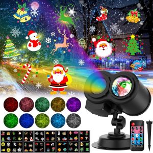 Kalanka-Projecteur Noel Exterieur Interieur, Projecteur Led Ext&eacute;rieur No&euml;l Avec 16 Diapositives Et 10 Couleurs Oc&eacute;an, T&eacute;l&eacute;commande, Minuteur, Lampe Flocon De Neige Decoration Pour Noel Exterieur F&ecirc;te - Neuf