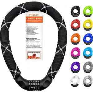 Kal-Antivol Cadenas À Combinaison De Codes Pour Vélo Avec Chiffres Et Revêtement En Tissu Extrêmement Robuste, Maillons De Chaîne En Acier, 6 X 6 X 6 X 900 Mm (Noir) - Neuf