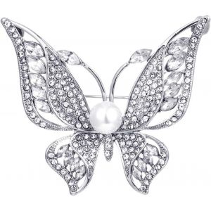 Kjdal-Bijoux Fantaisie Pour Femmes Strass Papillon Broche Vintage Creux Insecte Perle Pin Vêtements Accessoires Cadeaux Pour Elle,Perle - Neuf