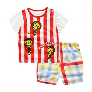 Ensemble D'ete Pour Bebe, T-Shirt A Manches Courtes Et Short, Motif Animal Rouge (100 Pieces) - Neuf