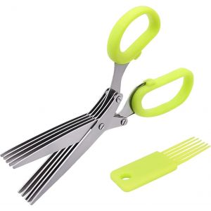 Ciseaux À Herbes, Ciseaux De Cuisine En Acier Inoxydable À 5 Lames, Avec Peigne De Nettoyage, Pour Oignons Verts, Persil, Basilic, Ail, Vanille, Vert - Neuf