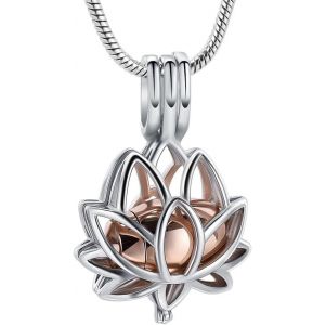Collier Urne Pour Cendres, Bijou De Cr&eacute;mation Pour Cendres, Collier Avec Pendentif En Forme De Fleur De Lotus Avec Mini Urne Creuse Fun&eacute;raire, Bijou Souvenir Personnalis&eacute; Avec Pendentif Grav&eacute; - Neuf