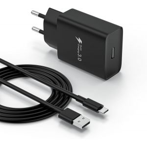 KALANKA-Chargeur USB C 18 W avec c&acirc;ble de charge USB C 2 m pour Samsung Galaxy A14/A13/A15/A12 4G, 5G/S10/S9/S8/A32/A21S/A53/S23/S22/S21, Xiaomi, Huawei, Quick Charge 3.0 - Neuf