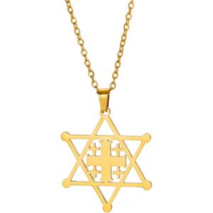 Kal-Collier Étoile De David Pour Femme En Acier Inoxydable Avec Pendentif Hexagonal Juif Classique Avec Pendentif Croix Isael Jewelry Amulette Religieus - Neuf