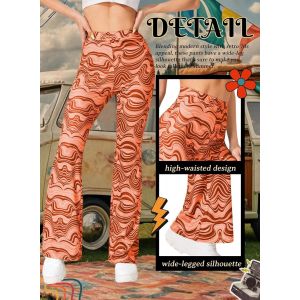 Mode Fluide Pantalon Femme - Taille Haute Elastique Yoga Leggings Chic Et Elegant Hippie Deguisement Sport Vetement Disco Vetement Festival Outfit Tenue Annee 70 - Neuf