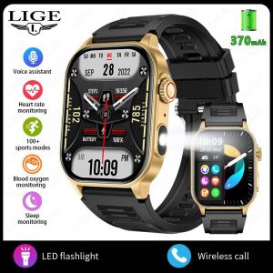 2025 Nouveaux Hommes Montre Intelligente Militaire Lampe De Poche 3Atm Sport De Plein Air Fitness Tracker Moniteur De Santé 2.01 Pouces Bt Appel Smartwatch Femmes.Golden Black. - Neuf