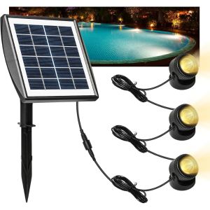 Lampes Solaires De Bassin, 6v/2w Panneau Solaire Polycristallin Projecteur Piscine Eclairage Exterieur Solaire Avec 1w 3 Lampes, Spot Solaire Ip68 &Eacute;tanche For Bassin De Jardin - Neuf