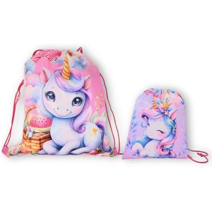 acdsgd-Lot de 2 sacs de maternelle et sac &agrave; go&ucirc;ter pour fille - Sac de gym licorne pour enfant - Petit sac licorne - Sac de sport - Sac &agrave; dos de maternelle pour fille - Sac de v&ecirc;tements de rechange - Neuf