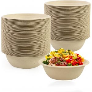 LORANKA-100 Pcs Bols en Papier Jetables Bagasse Canne a Sucre Compostable Bols a Soupe Des Vaisselle jetable Pour Les F&ecirc;tes (naturel, 260ML) - Neuf