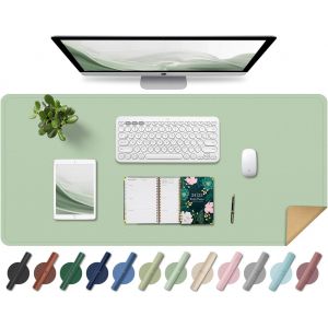 DDA-Tapis de Bureau en Cuir, Tapis de Souris Large et Antidérapant, Tapis Protecteur de Bureau Imperméable, Tapis de Bureau pour L'écriture, Tapis Buvard de Bureau Décoratif (Vert Clair, 90x43CM) - Neuf