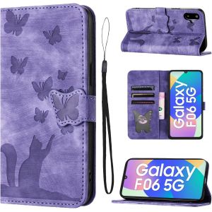 Kal-Coque Pour Samsung Galaxy F06 5g(6.7 Zoll) (6,7 Pouces) 5g Housse De Protection Premium Pu Cuir Portefeuille Protection Porte Carte Fonction Support Flip Case Pour Samsung Galaxy F06 -Violet - Neuf