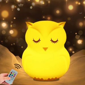 Grande Hibou Veilleuse, Veilleuse B&eacute;b&eacute;,Led Veilleuses, Lampe De Chevet En Silicone, Avec T&eacute;l&eacute;commande Soin Des Luminosit&eacute; Et Couleur R&eacute;glables,Fille Cadeaux De No&euml;l Fille - Neuf