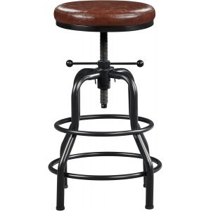 SUBZONAL-Tabouret de Bar Industriel en Similicuir Tabouret Haut Rond R&eacute;glable en Hauteur avec Deux Repose-Pieds Tabouret de Comptoir pour Cuisine Restaurant Design N&eacute;o-r&eacute;tro Marron - Neuf