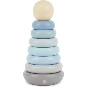 Mdy-Bieco Tour D'empilage En Bois | 19 Cm, Bleu | Jeu D'emboîtement Dès 1 An | Pyramide D'emboîtement 8 Pièces | Jouets En Bois Pour Bébé | Briques À Empiler | Jouets De Motricité Anneaux En Bois - Neuf