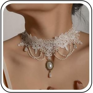 Kal-Collier Ras Du Cou En Dentelle Vintage Dentelle Large Collier Ras Du Cou Couches Gland Goutte D'eau Perle Pendentif Ras Du Cou Bijoux De Mariage De Mariée Pour Femmes Et Filles Cadeau (Blanc) - Neuf
